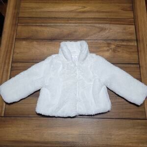 The Children's Place Infant White Faux Fur Coat w/ Pockets - Size 18-24M